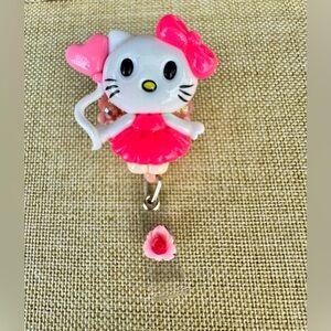 Pink Kitty Card Holder Retractable Badge Reel